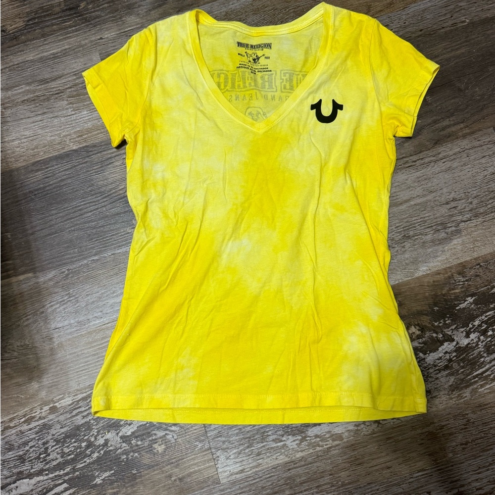 True Religion Bright Yellow V-Neck Tee